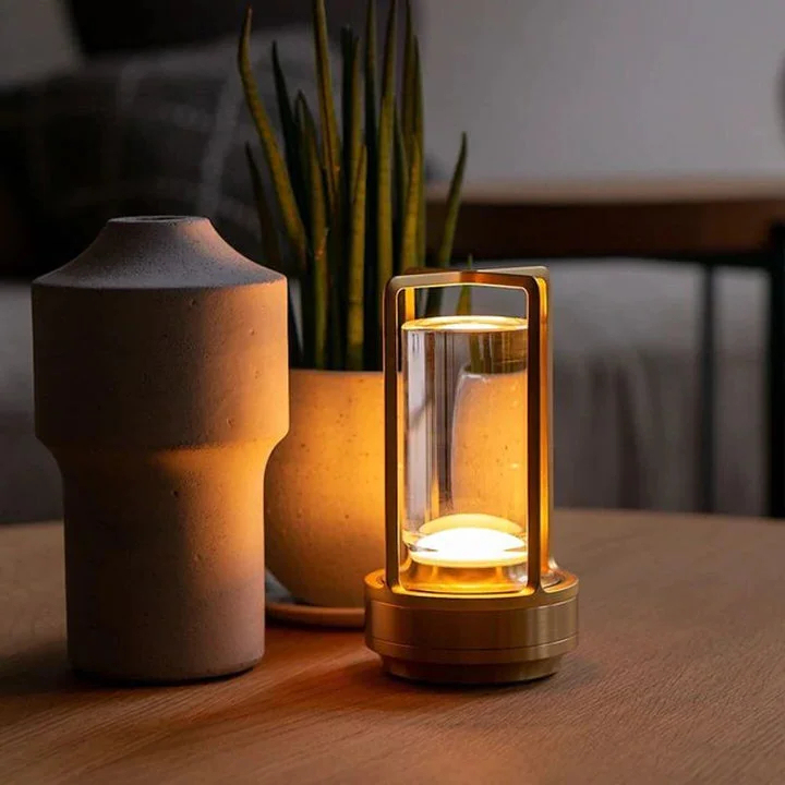LumaCove Cordless Rechargeable Gold Lantern Table Lamp