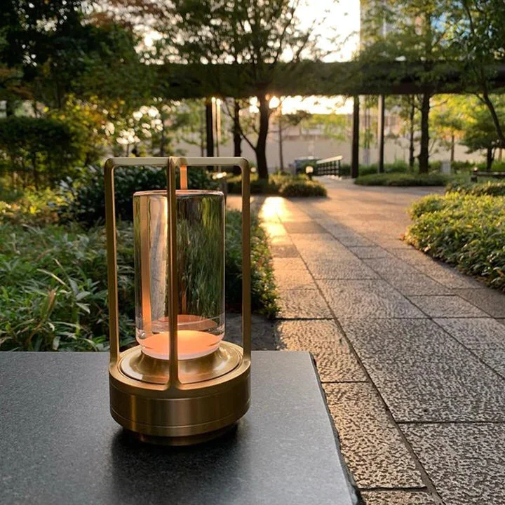LumaCove Cordless Rechargeable Gold Lantern Table Lamp