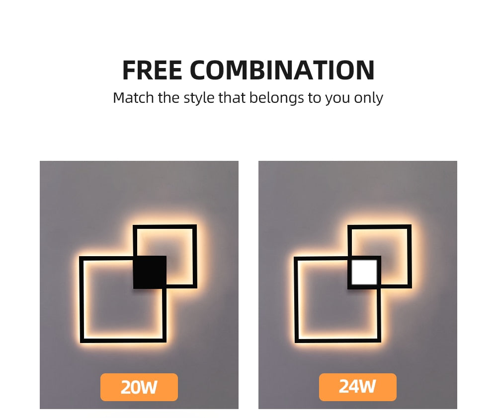 NyraLux Black White Square LED Wall Lamp for Living Room