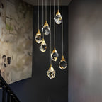 Lyra Spiral Crystal Droplets Pendant Chandelier Staircase