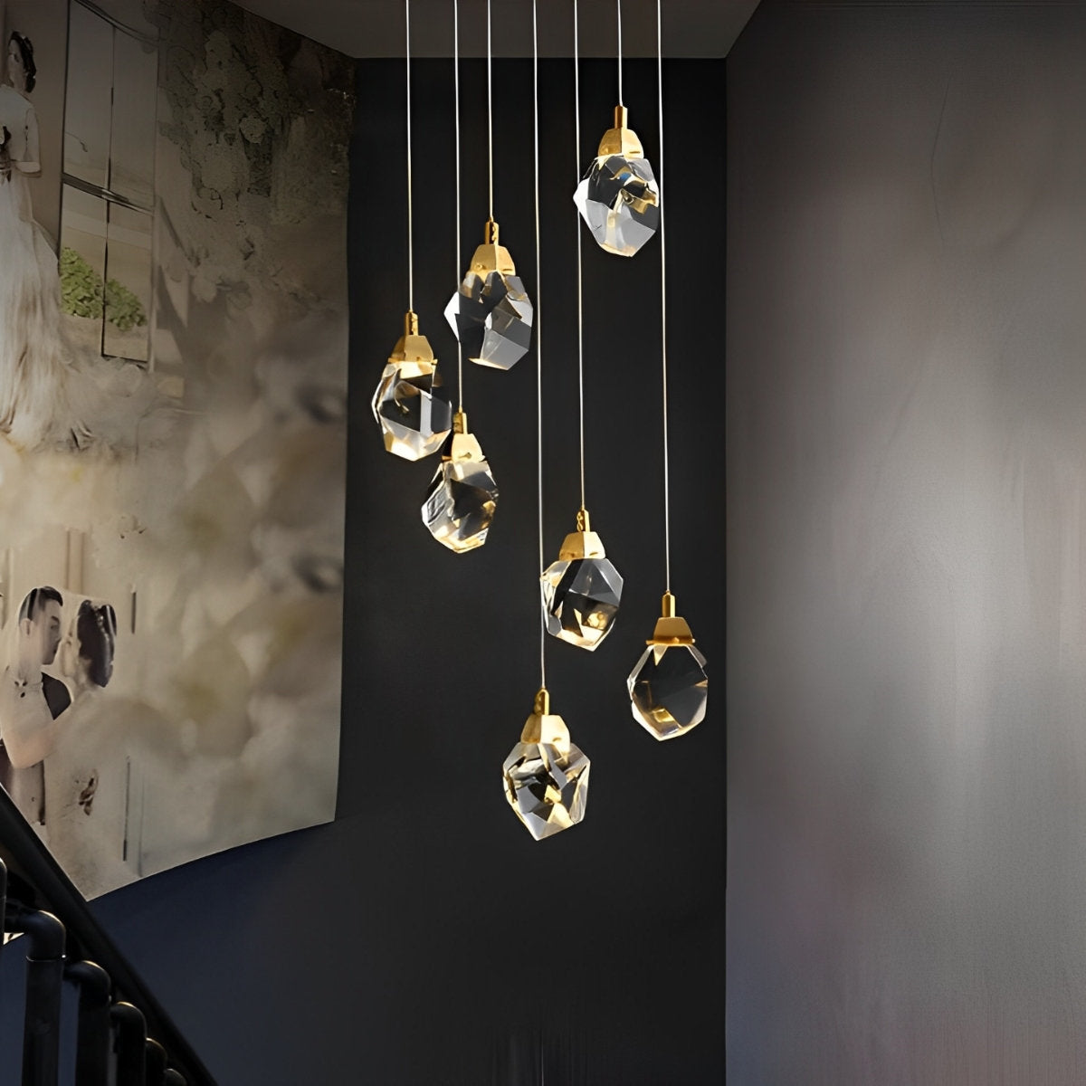 Lyra Spiral Crystal Droplets Pendant Chandelier Staircase