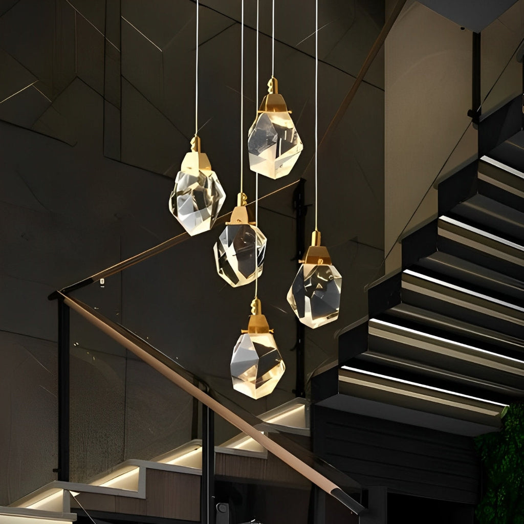 Lyra Spiral Crystal Droplets Pendant Chandelier Staircase