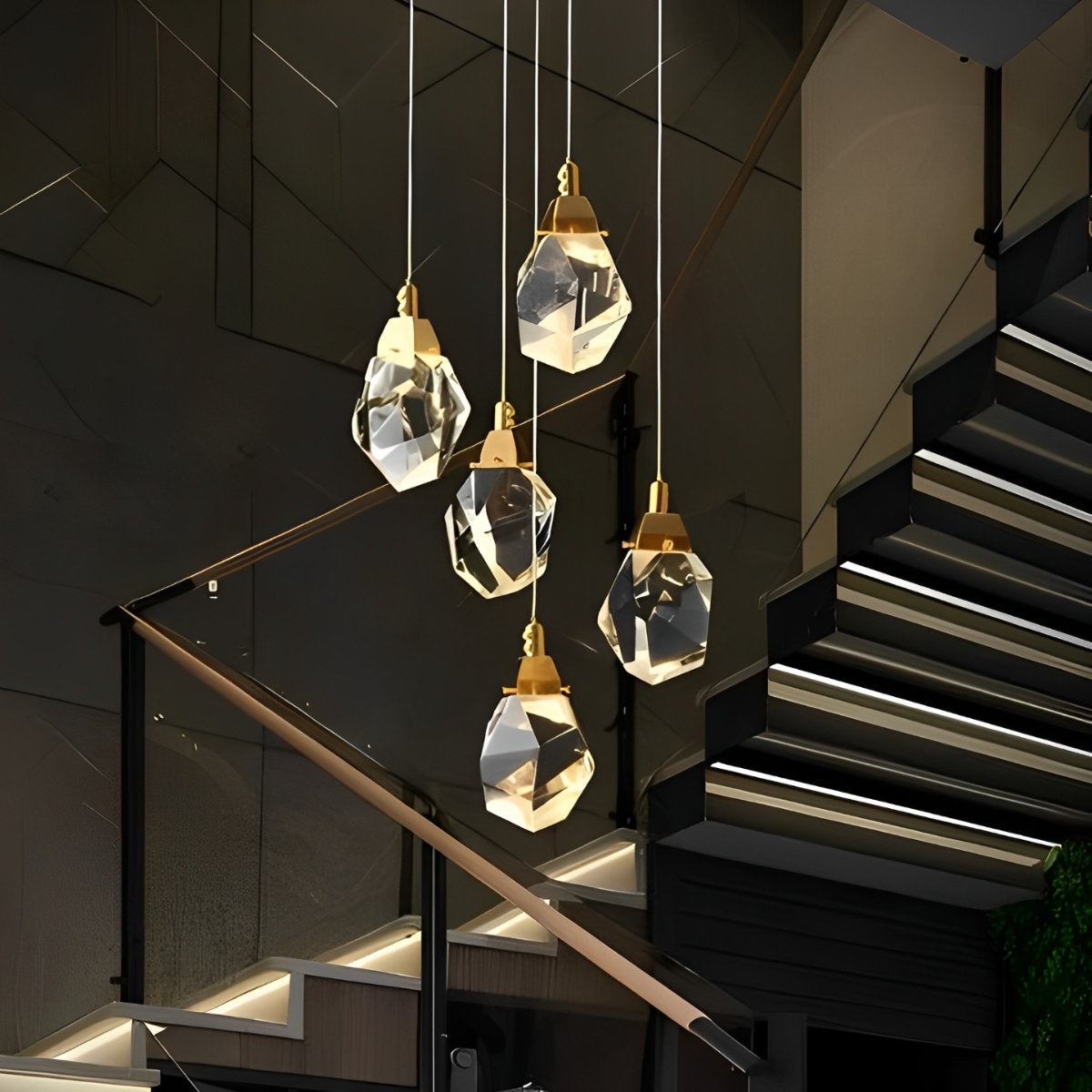 Lyra Spiral Crystal Droplets Pendant Chandelier Staircase