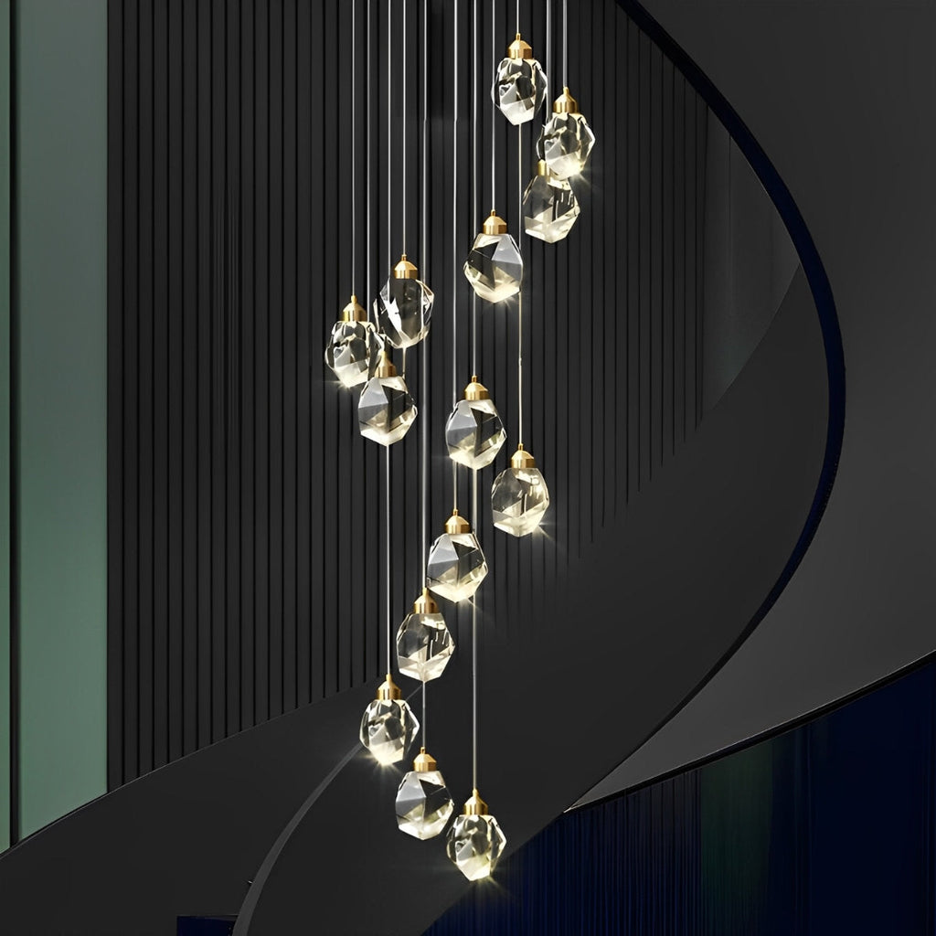 Lyra Spiral Crystal Droplets Pendant Chandelier Staircase