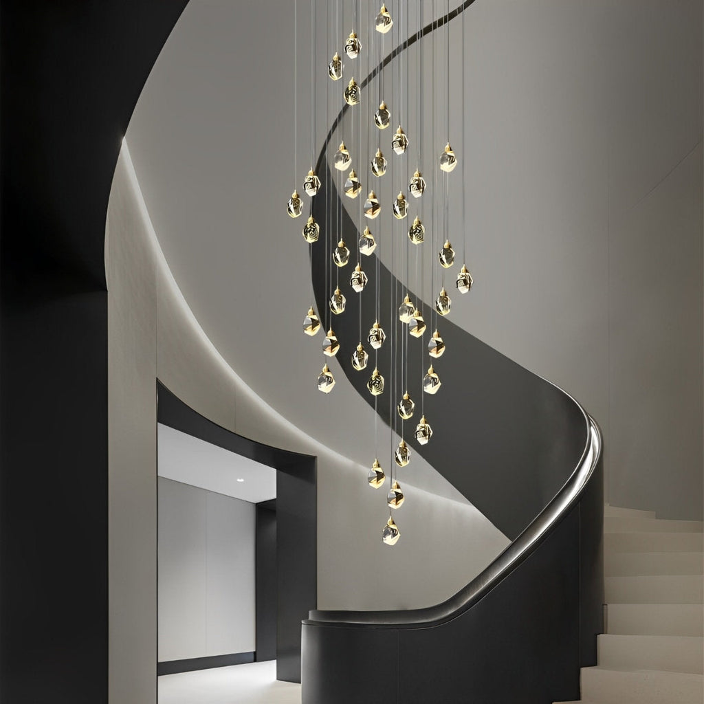 Lyra Spiral Crystal Droplets Pendant Chandelier Staircase