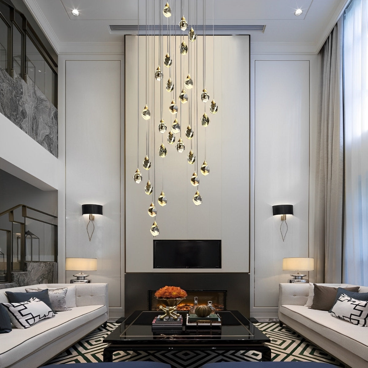 Lyra Spiral Crystal Droplets Pendant Chandelier Staircase