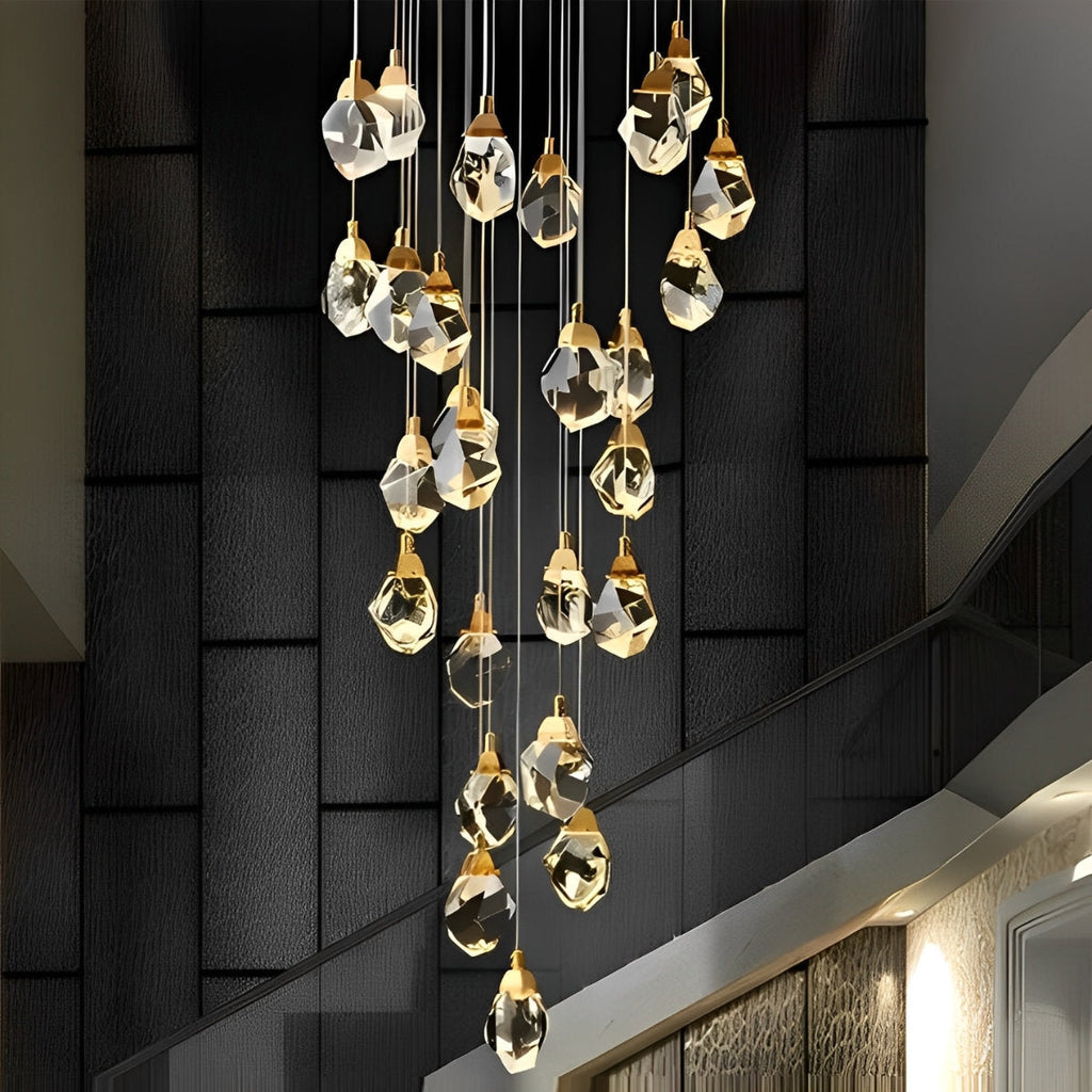 Lyra Spiral Crystal Droplets Pendant Chandelier Staircase