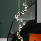 Lyra Spiral Crystal Droplets Pendant Chandelier Staircase