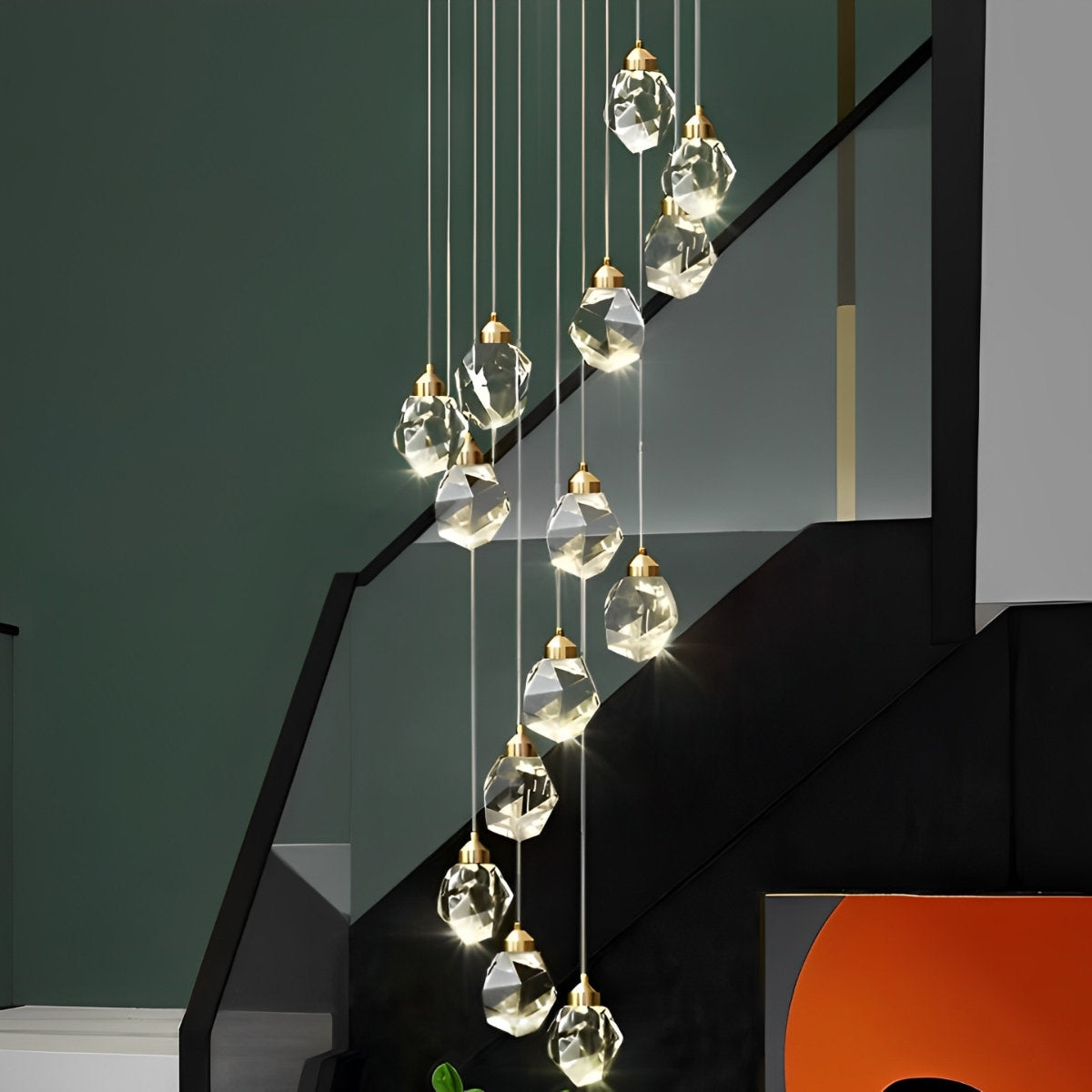 Lyra Spiral Crystal Droplets Pendant Chandelier Staircase