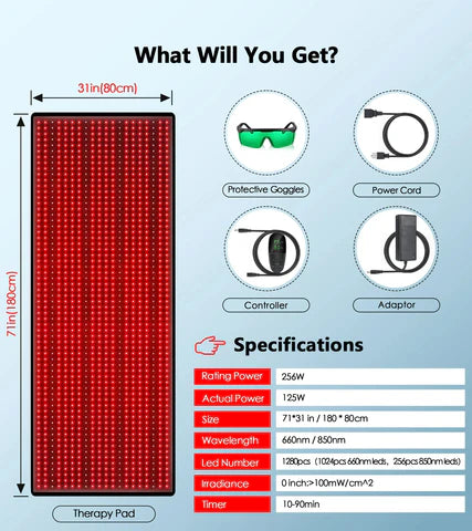 Tapis de thérapie par lumière rouge NovaPulse pour tout le corps avec télécommande