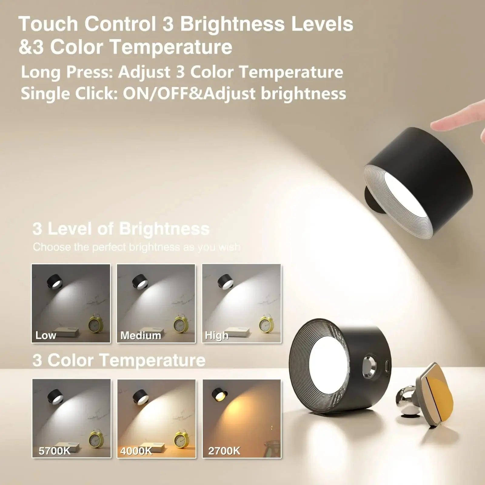 Luma Rechargeable Battery Wall Light, 360 Degree Adjustable