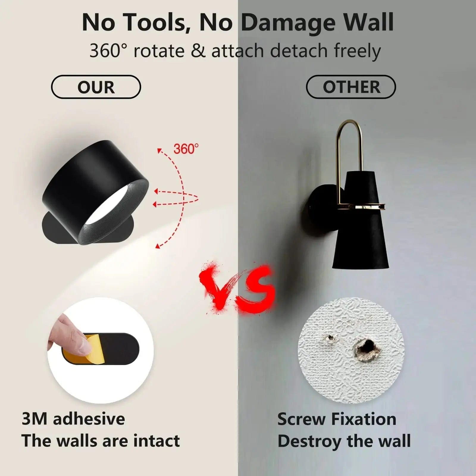 Luma Rechargeable Battery Wall Light, 360 Degree Adjustable