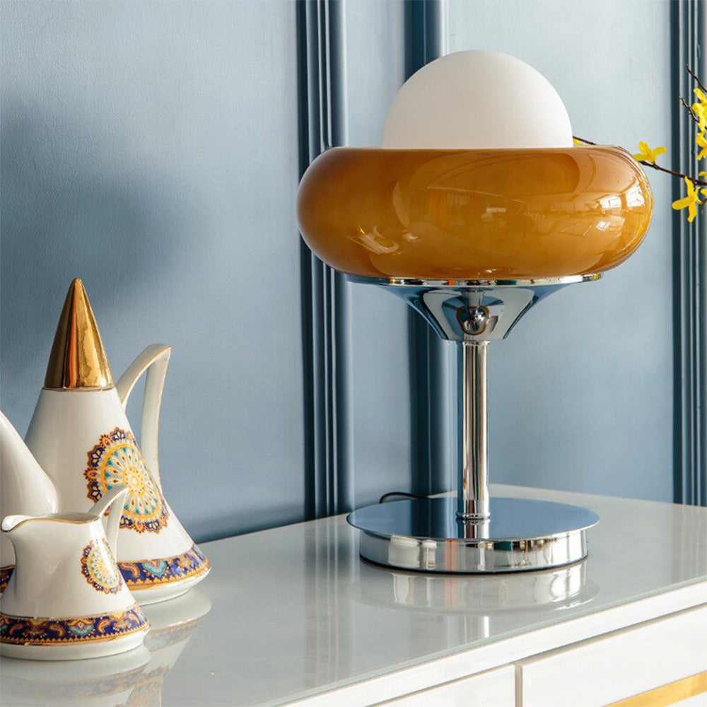 Marlo Mid-Century Bauhaus Glass Table Lamp In Yellow Shade