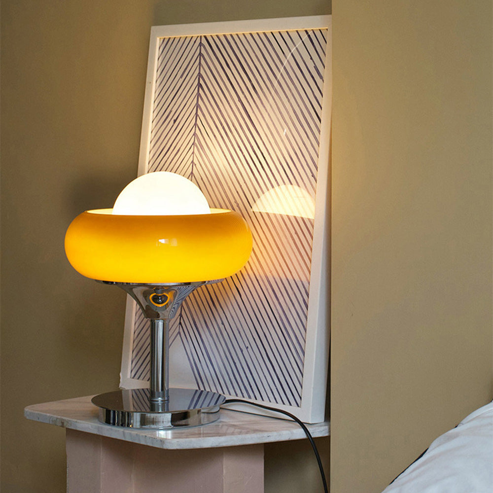 Marlo Mid-Century Bauhaus Glass Table Lamp In Yellow Shade