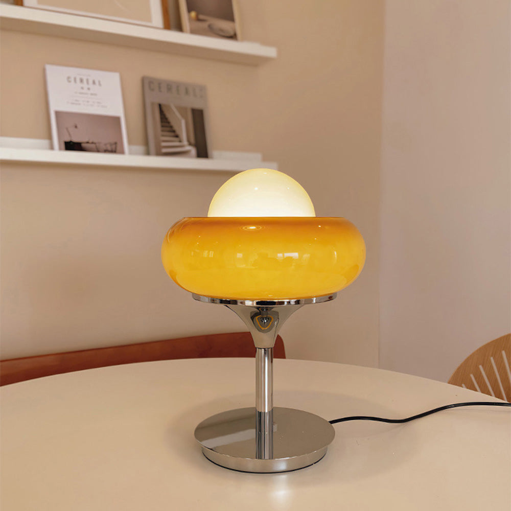 Marlo Mid-Century Bauhaus Glass Table Lamp In Yellow Shade